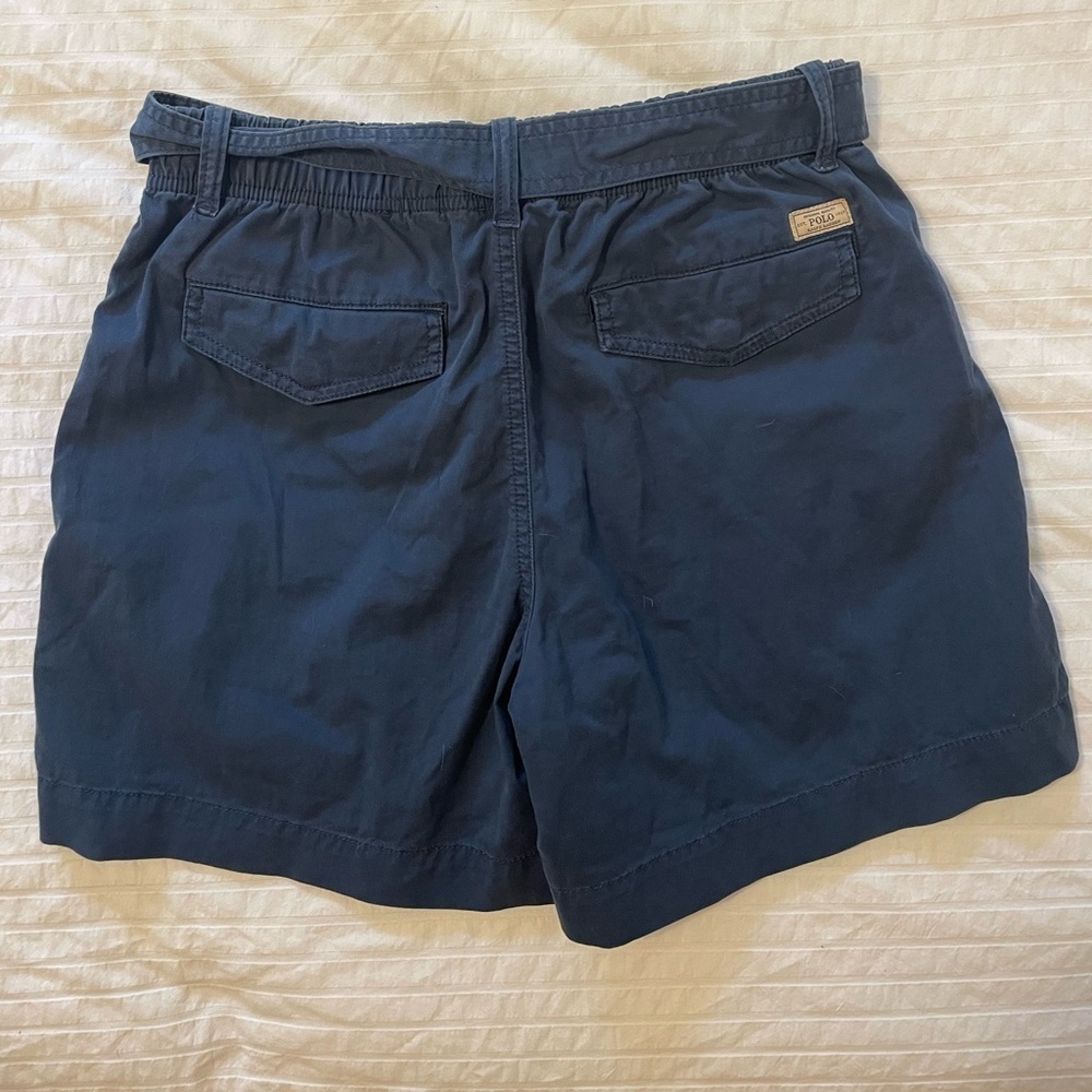 POLO RALPH LAUREN -Paperbag Belted Hi Rise Shorts Navy Blue Women's Sz small - Picture 2 of 5